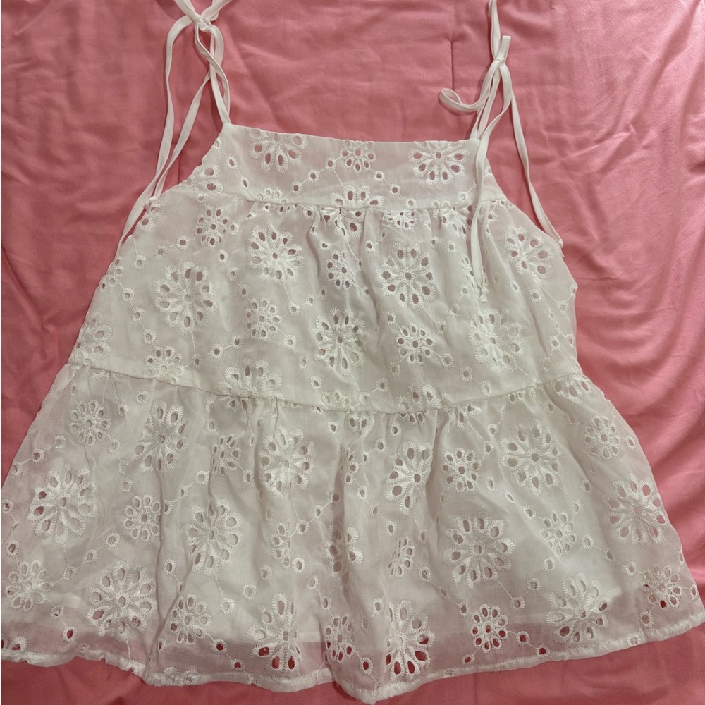 Francesca's Collections White Floral Eyelet Camisole
